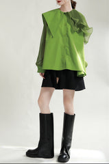 Ruffled shoulder shirt dress with belt - Vinky