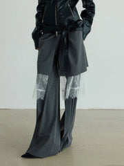 Pinstripe Pleated Pants with Lace Overlay - Durbi