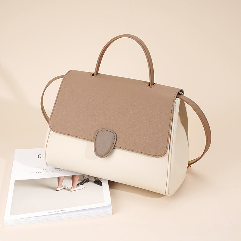 two-tone flap handbag with top handle – CLAIRE