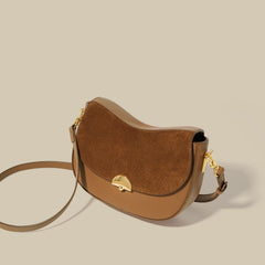 crescent flap crossbody bag with suede top - SARKA