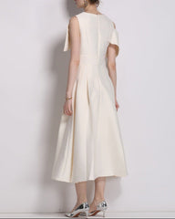 off-shoulder midi dress with oversized bow cape - CELIRNA