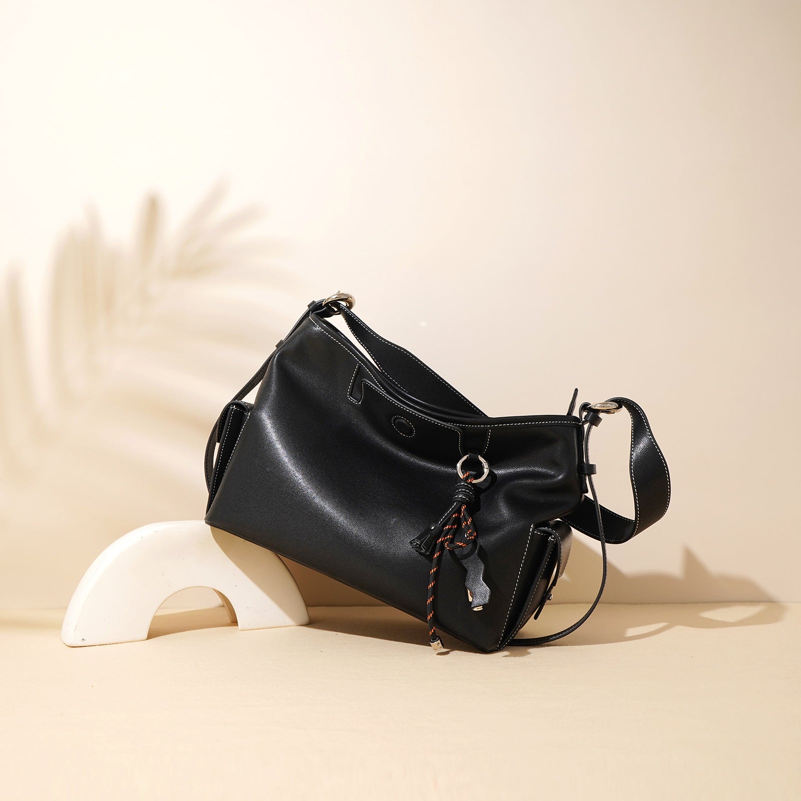 slouchy shoulder bag with knotted tassel – MOCHA