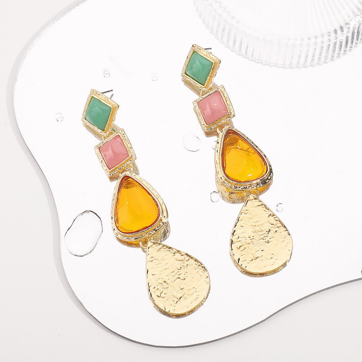 geometric drop earrings with multicolor stones - AMARAP