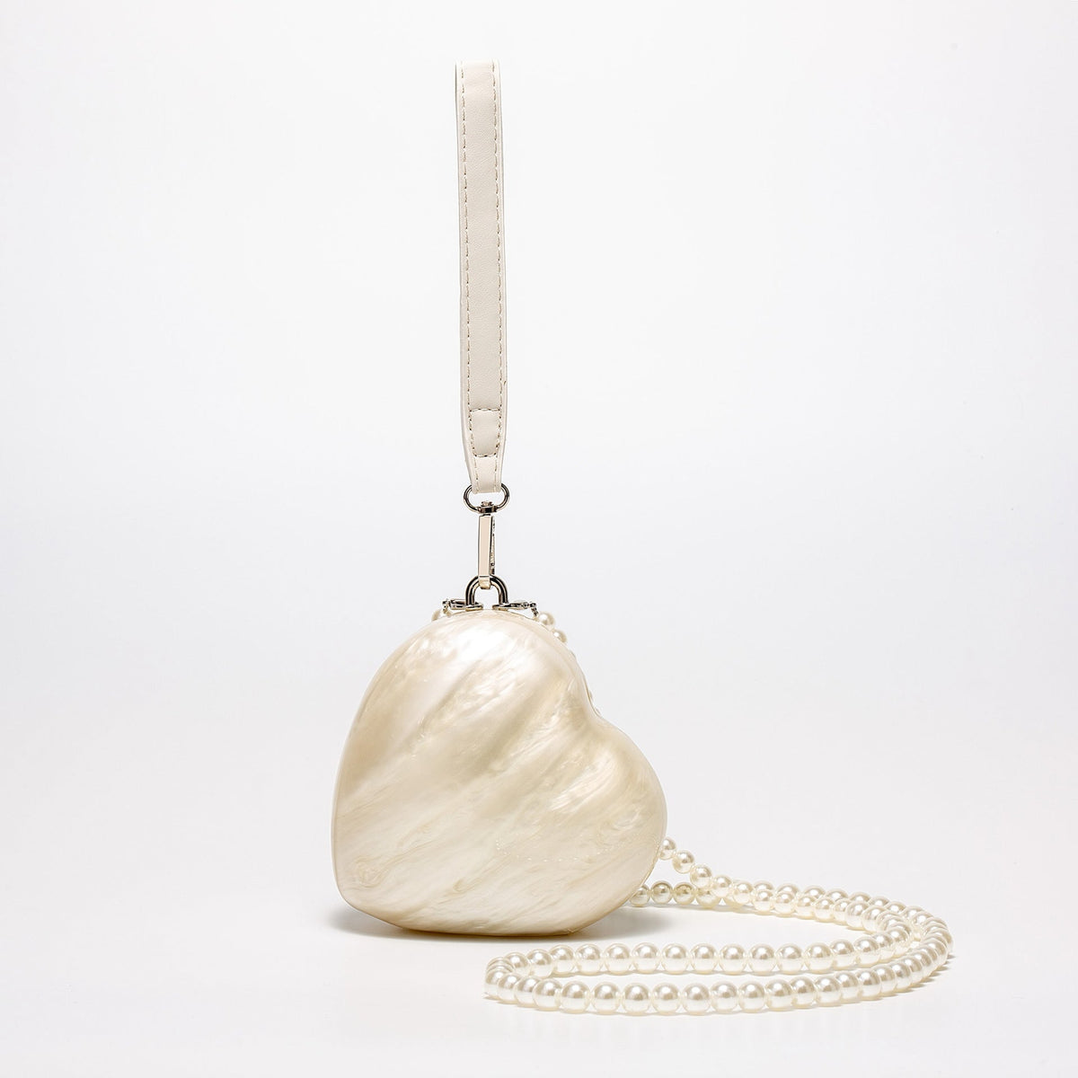 Heart-shaped pearl embellished bag with chain strap - Lertu