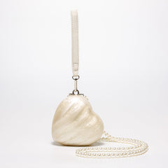 Heart-shaped pearl embellished bag with chain strap - Lertu