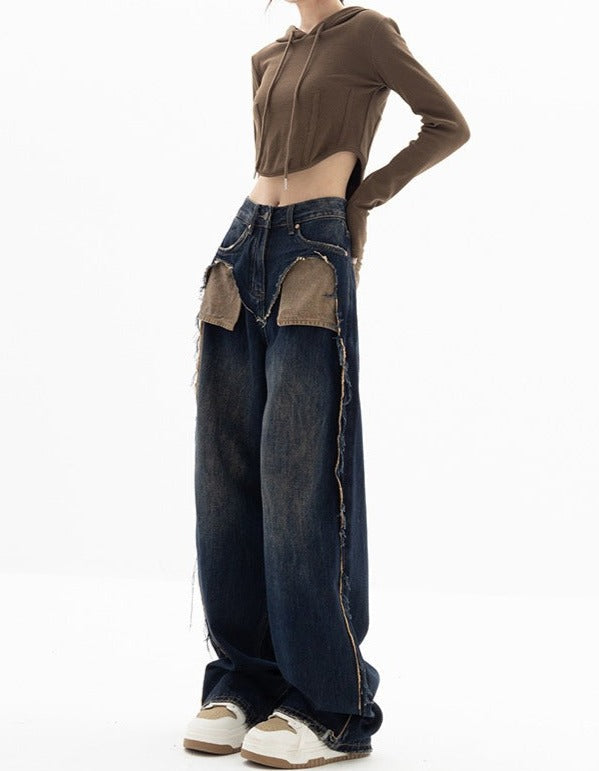 wide-leg denim pants with layered pocket flaps - Aanwrtn