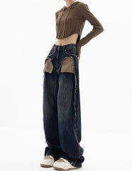 wide-leg denim pants with layered pocket flaps - Aanwrtn