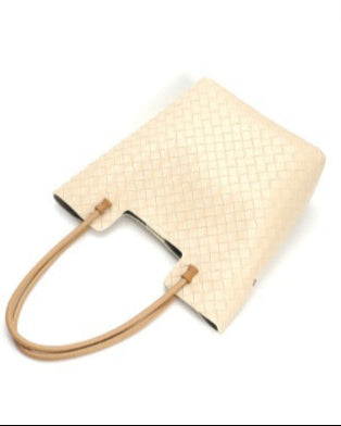 woven leather tote bag with contrast shoulder straps - RIWA