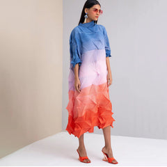 gradient pleated midi dress with 3D texture – Calvina