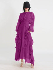 sheer ruffle-trim gown with draped bodice – Aanakec