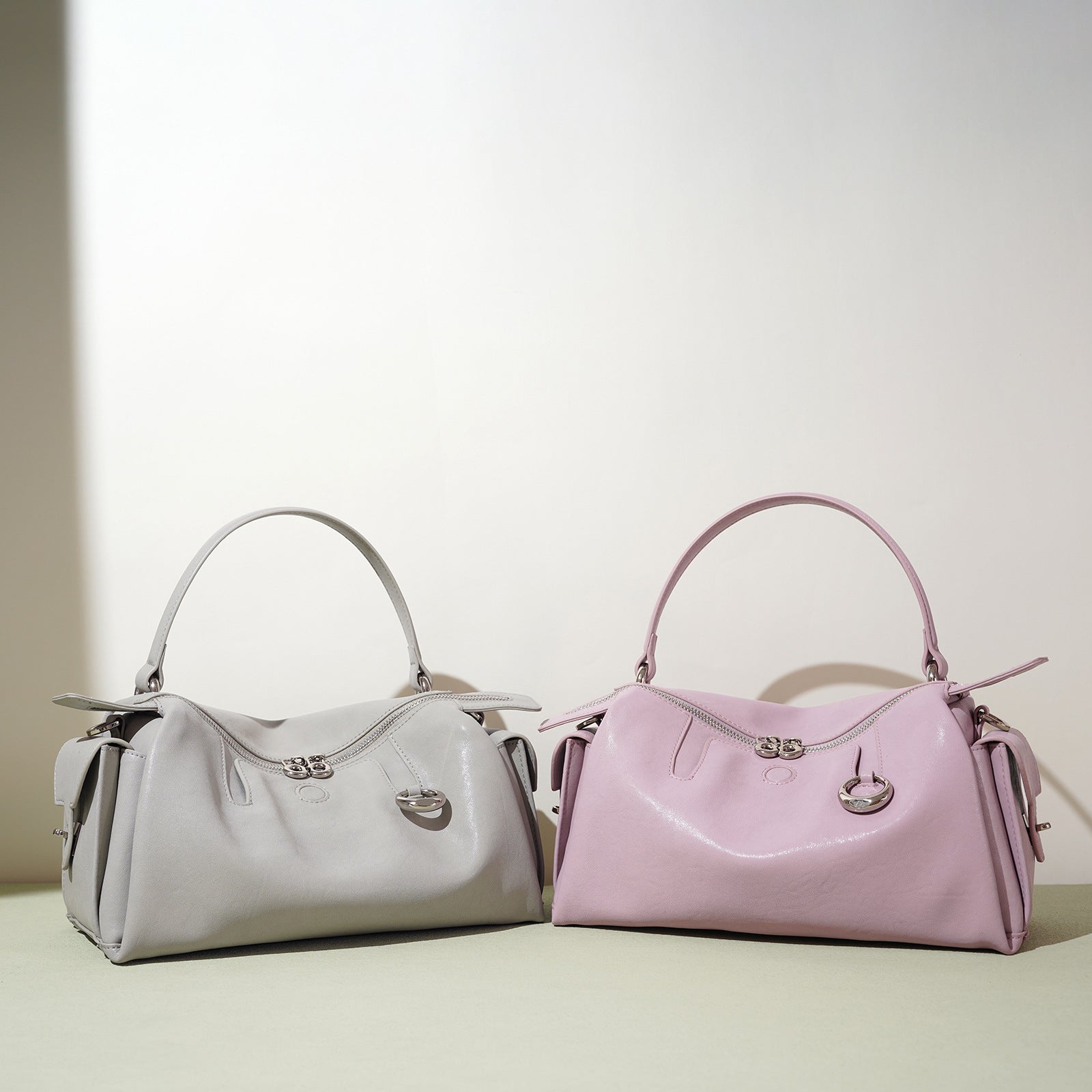 soft-structured zip satchel with curved handle - LUNETRE