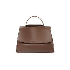 structured flap top-handle bag in caramel leather – ARIZ