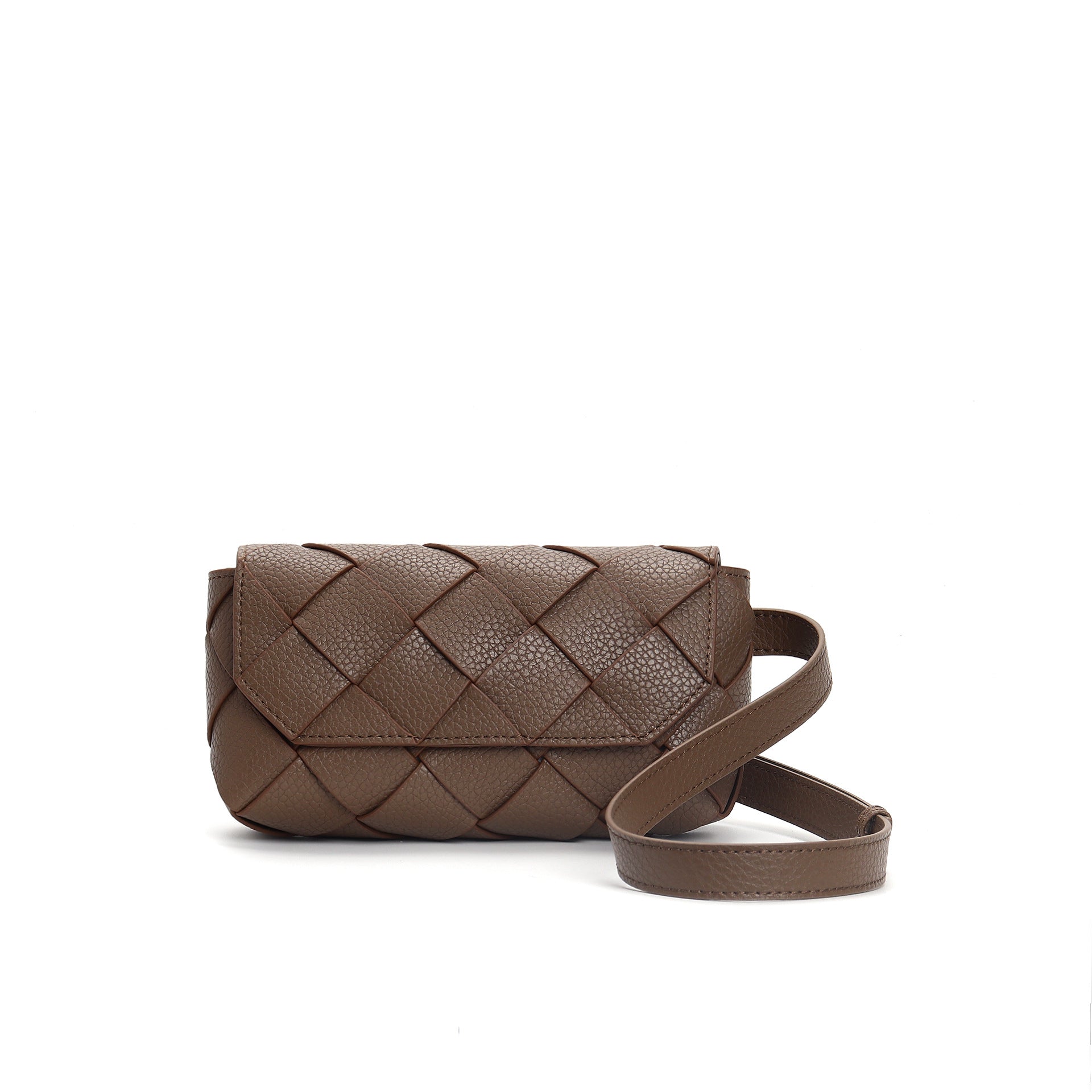 mini woven leather shoulder bag with flap closure - LILAN