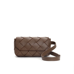 mini woven leather shoulder bag with flap closure - LILAN