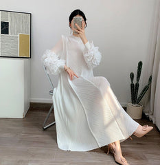 pleated maxi dress with floral cuff sleeves – Volen