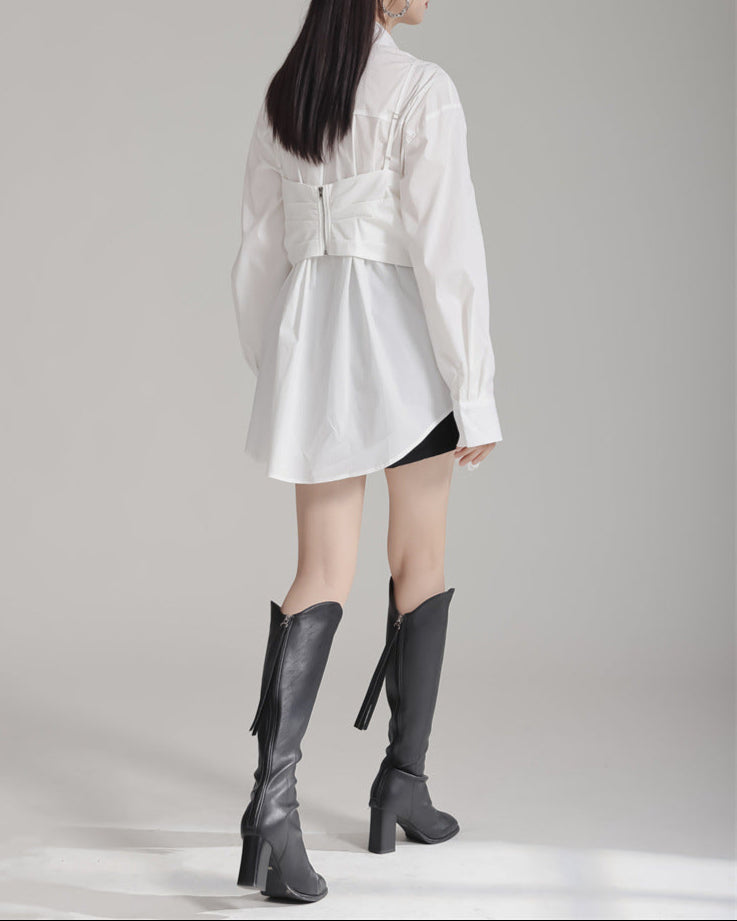 Long-sleeve button-down shirt with twisted front detail - Qilbu