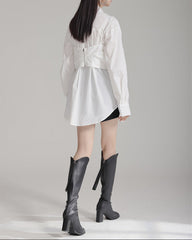 Long-sleeve button-down shirt with twisted front detail - Qilbu