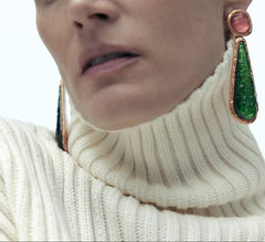 abstract drop earrings with green enamel and pink crystal – VERDE