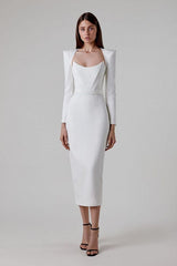 long sleeve midi dress with sculpted neckline – Adeyte