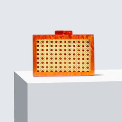 Rectangular clutch bag with woven yellow design - Rentu