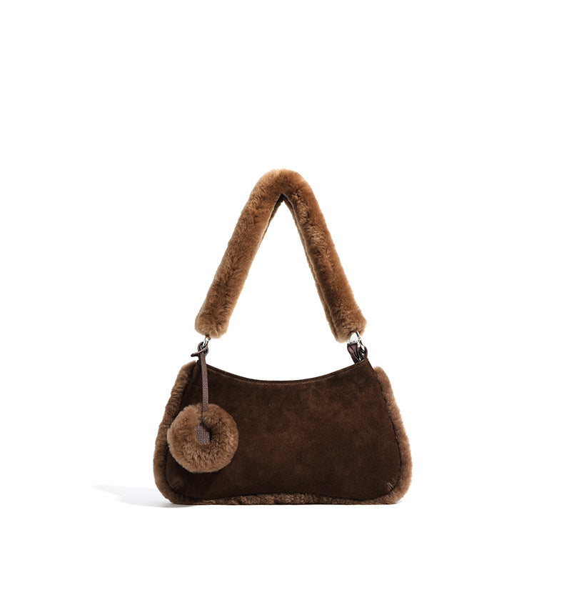 plush faux-fur shoulder bag with charm – COCOA