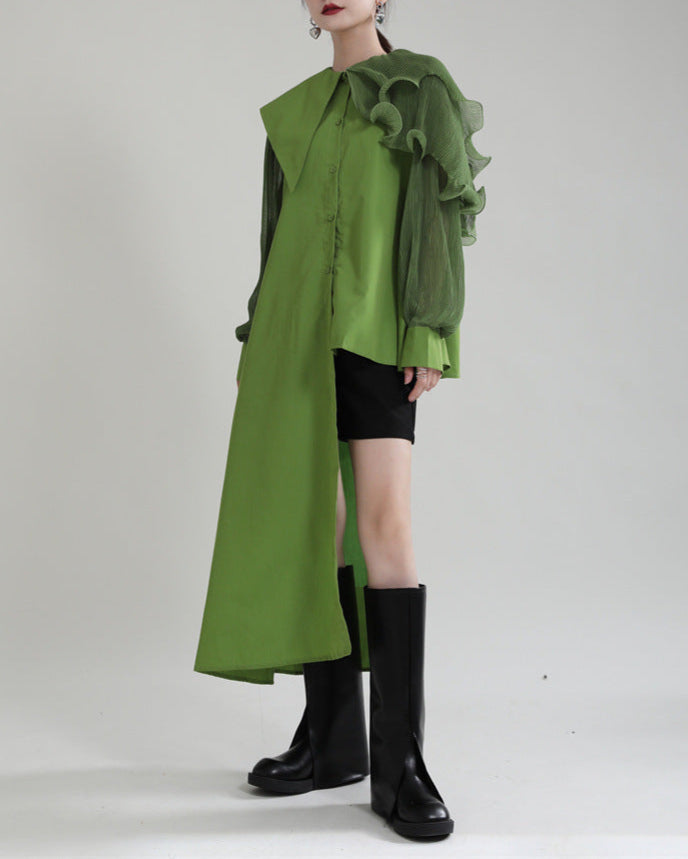 Asymmetric ruffle-detail shirt dress with belt - Wingu