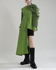 Asymmetric ruffle-detail shirt dress with belt - Wingu