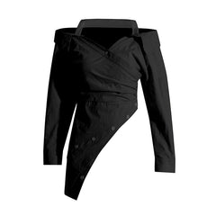 Asymmetrical off-shoulder shirt with buttoned detail - Lutci