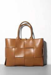 woven leather tote bag with top handles - Abirah