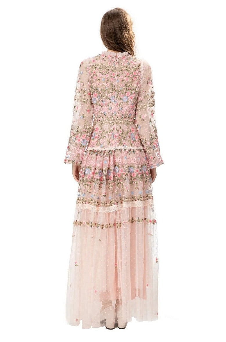 sheer embroidered tulle gown with floral motifs – Fikwesd