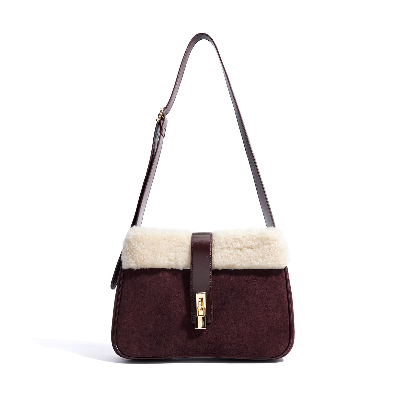 suede crossbody bag with shearling trim – COCOA