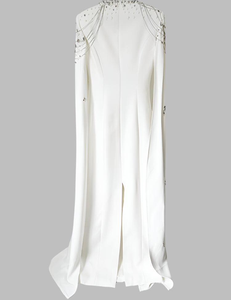 embellished column dress with shoulder cape - Nomalh