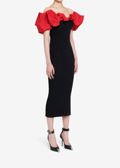 off-shoulder midi dress with red ruffle sleeves – Floqere