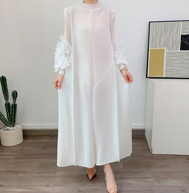 pleated maxi dress with floral cuff sleeves – Volen