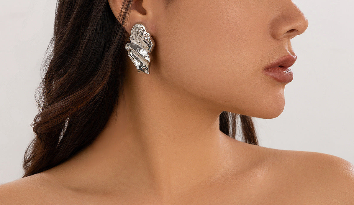 Textured molten double-layer earrings with sculptural finish - Vadvy
