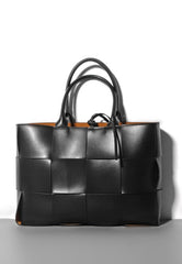 woven leather tote bag with top handles - Abirah