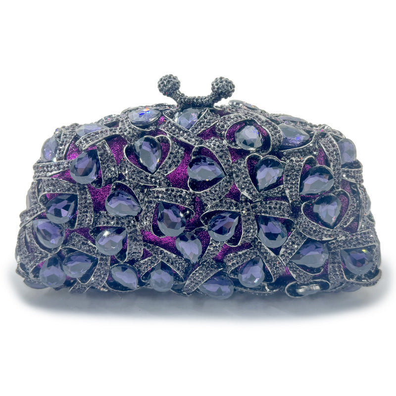 Rhinestone-encrusted evening clutch with heart-shaped jewels - Venium