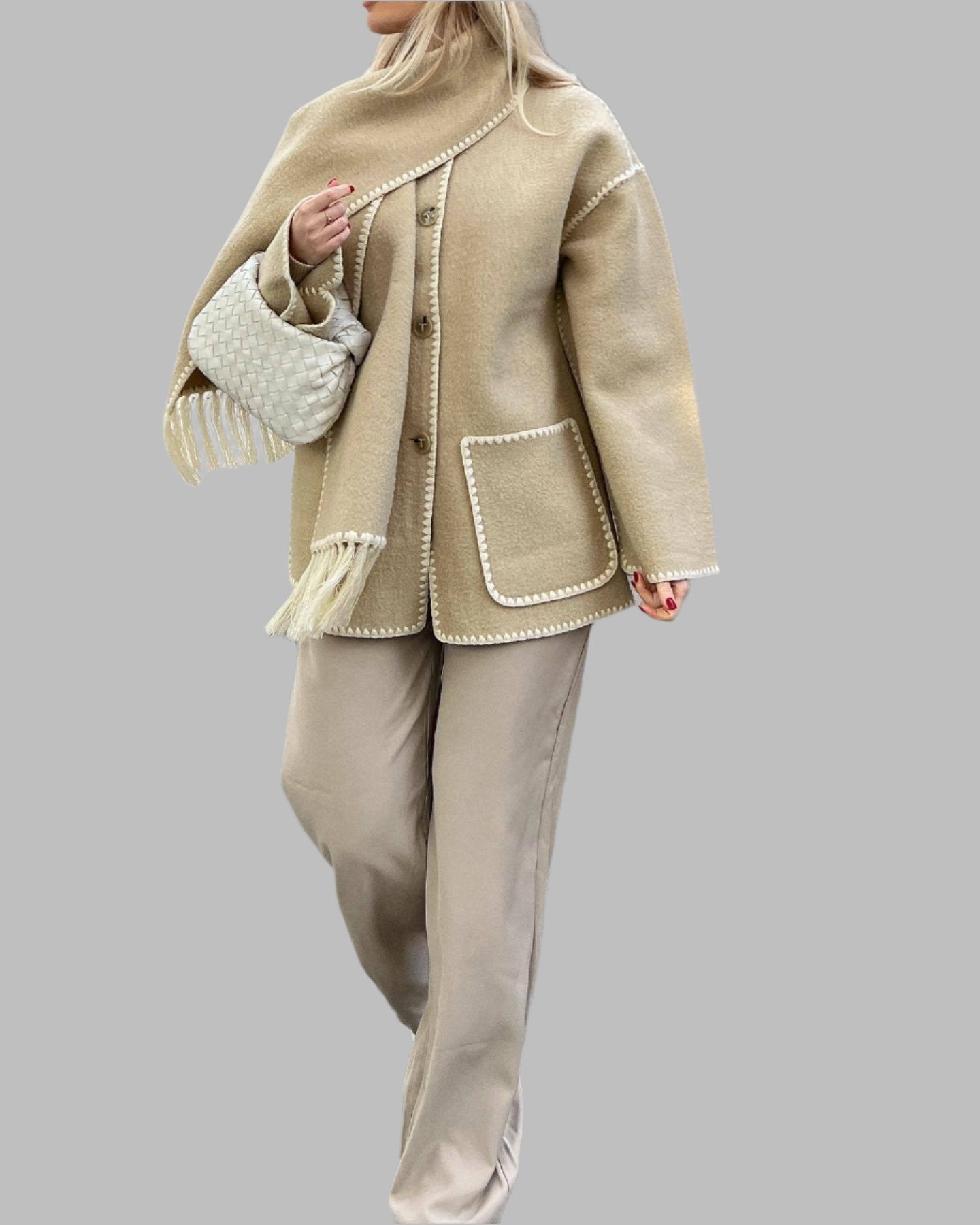 fringed cape jacket with contrast trim – Teghan