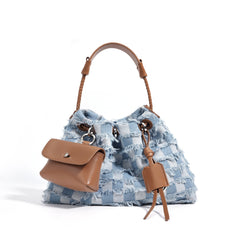 frayed denim bucket bag with leather pouch – INDIGO