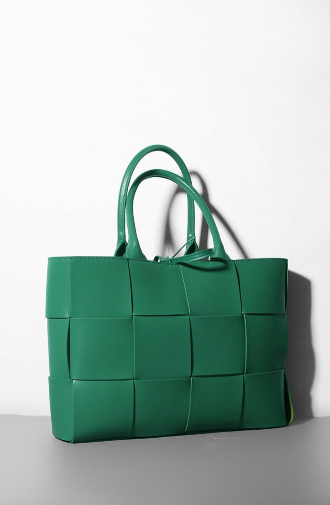 woven leather tote bag with top handles - Abirah