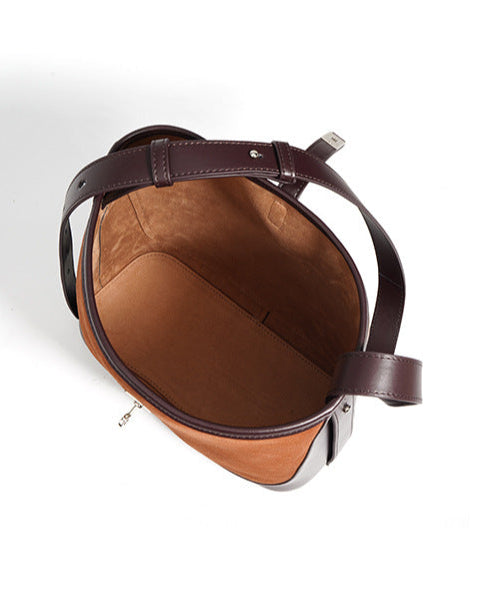 bucket shoulder bag with suede panel and leather trim - AURUXA