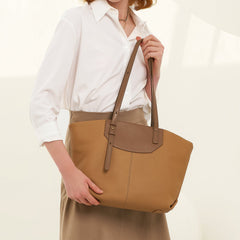 structured tote bag with contrast top panel and double handles – NAYLA