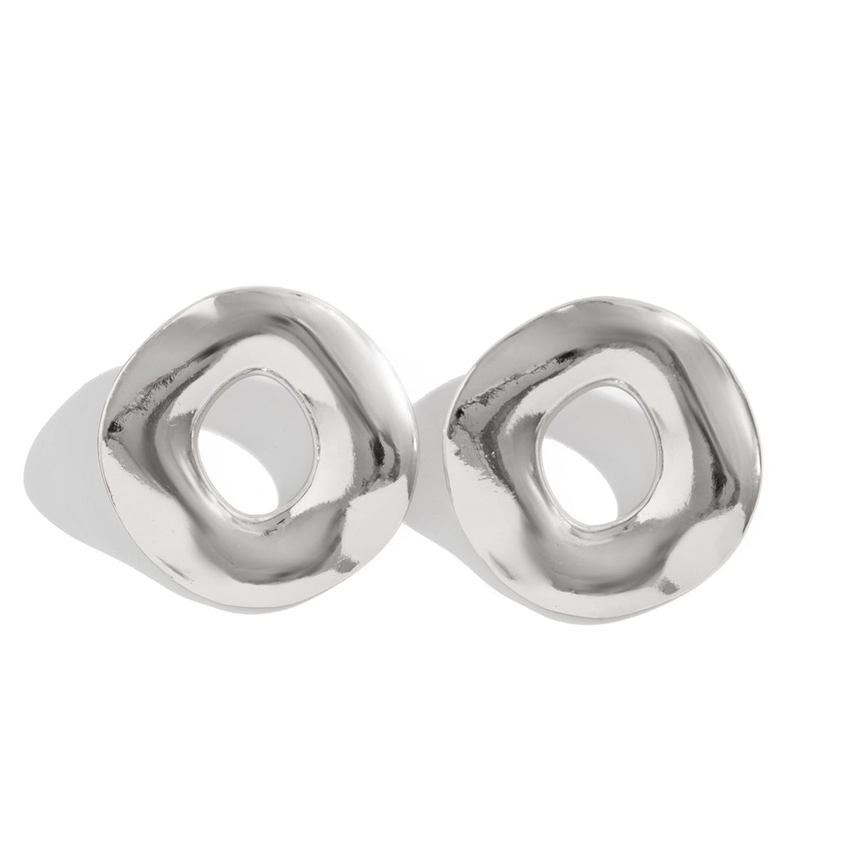 Asymmetrical hollow circle earrings with fluid surface - Nolmas