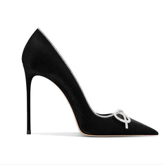 Crystal-Trimmed Bow Satin Pumps – ELYSIA