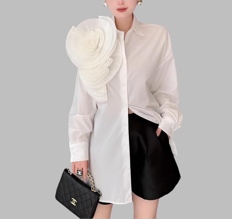 long-sleeve shirt with oversized pleated shoulder detail – Tavvi