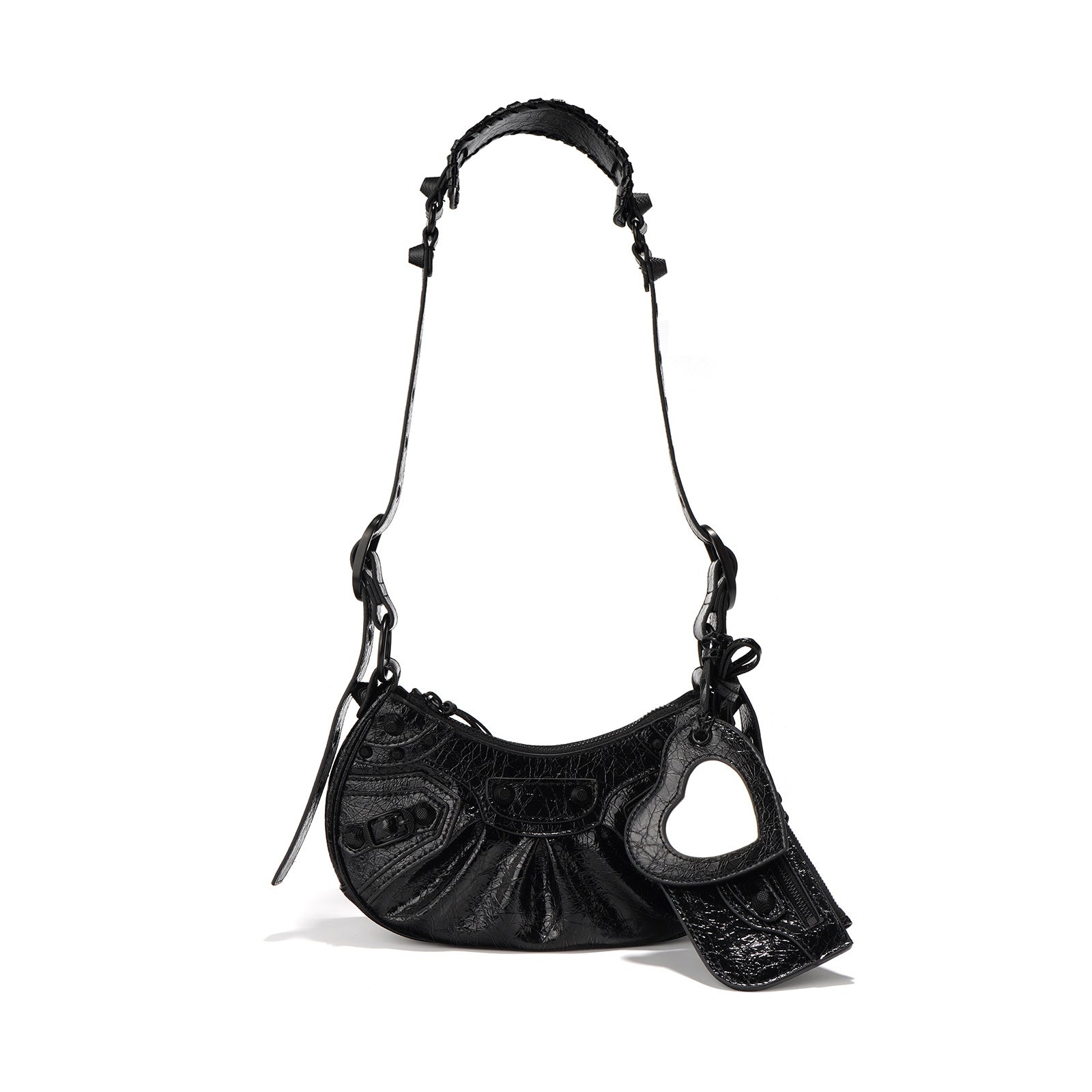 ruched shoulder bag with heart-shaped charm - ASTRIDY