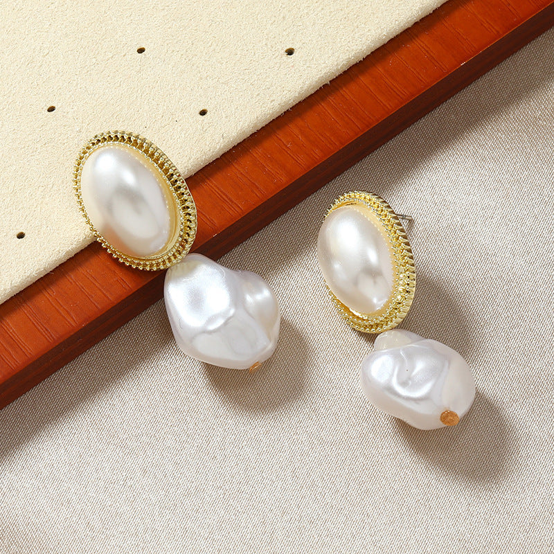 abstract gold stud earrings with baroque pearl drops – SIRX