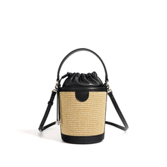 straw bucket bag with leather drawstring top – CARMEL
