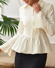 Peplum button-up blouse with flared sleeves - Newru