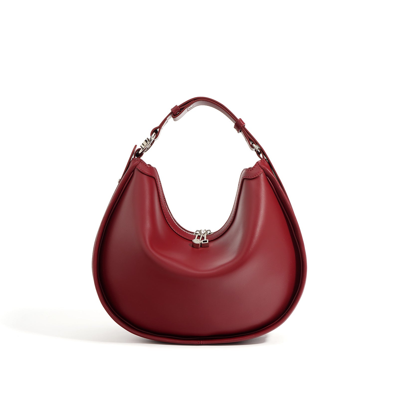 crescent-shaped leather shoulder bag with top zip – OLIVEA
